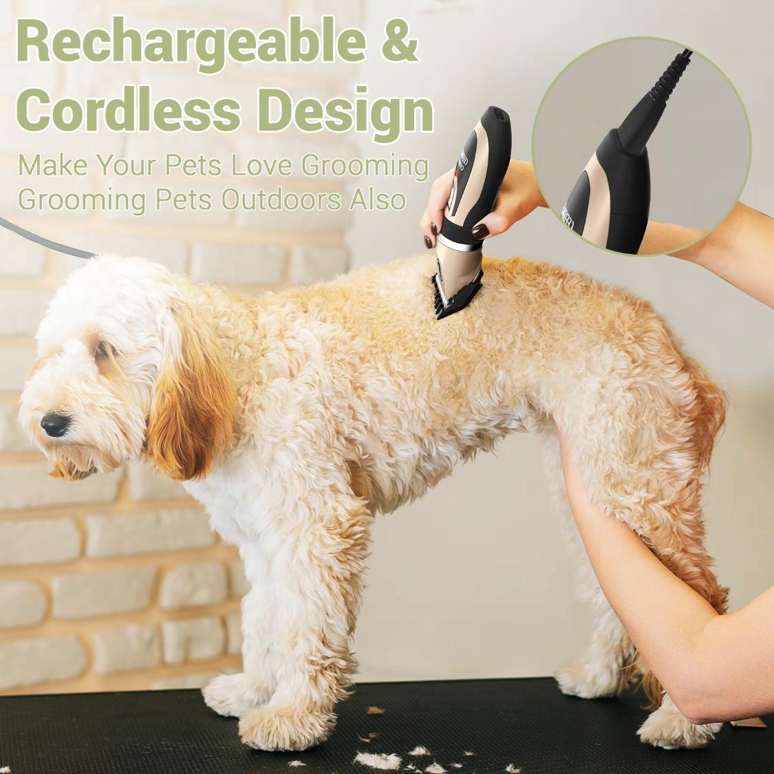 Ceenwes Low Noise Dog Clippers – Rechargeable Cordless Grooming Trimmer | Professional Pet Hair Clipper with Comb Guides, Scissors & Brush for Dogs, Cats & More
