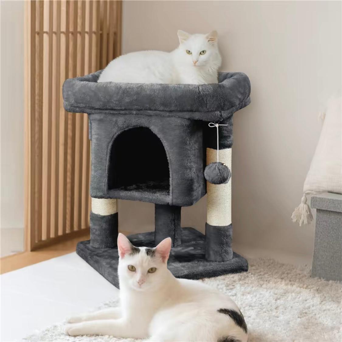 Yaheetech 23.5" 2-Level Cat Tree Tower with Wide Perch & Scratching Posts – Cozy Condo for Cats