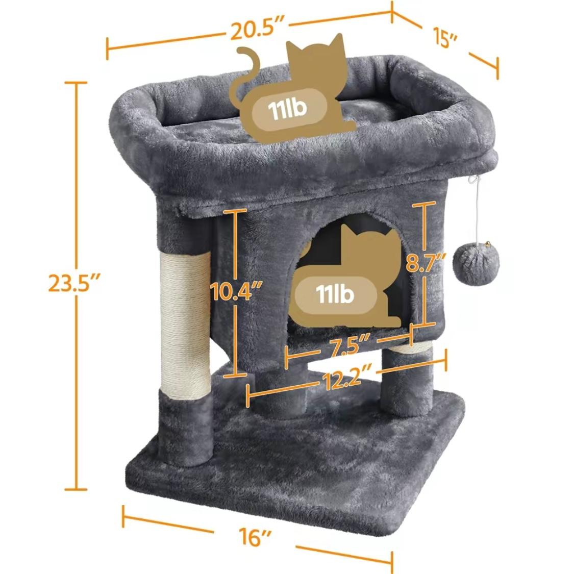 Yaheetech 23.5" 2-Level Cat Tree Tower with Wide Perch & Scratching Posts – Cozy Condo for Cats
