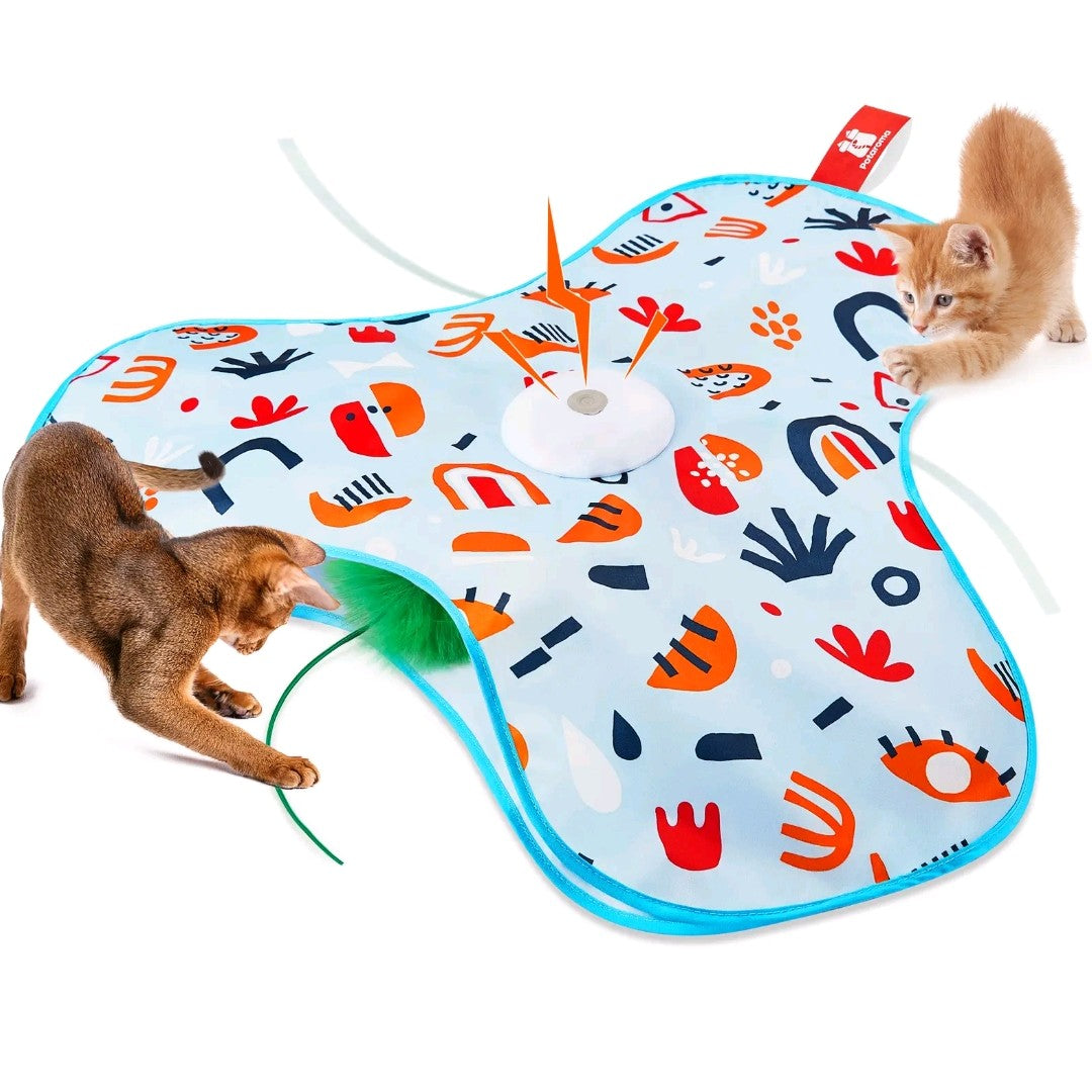 Potaroma Hide and Seek Cat Toy – Interactive Feather Wand Under Floral Cover, USB Rechargeable Automatic Toy for Indoor Kittens & Cats of All Breeds