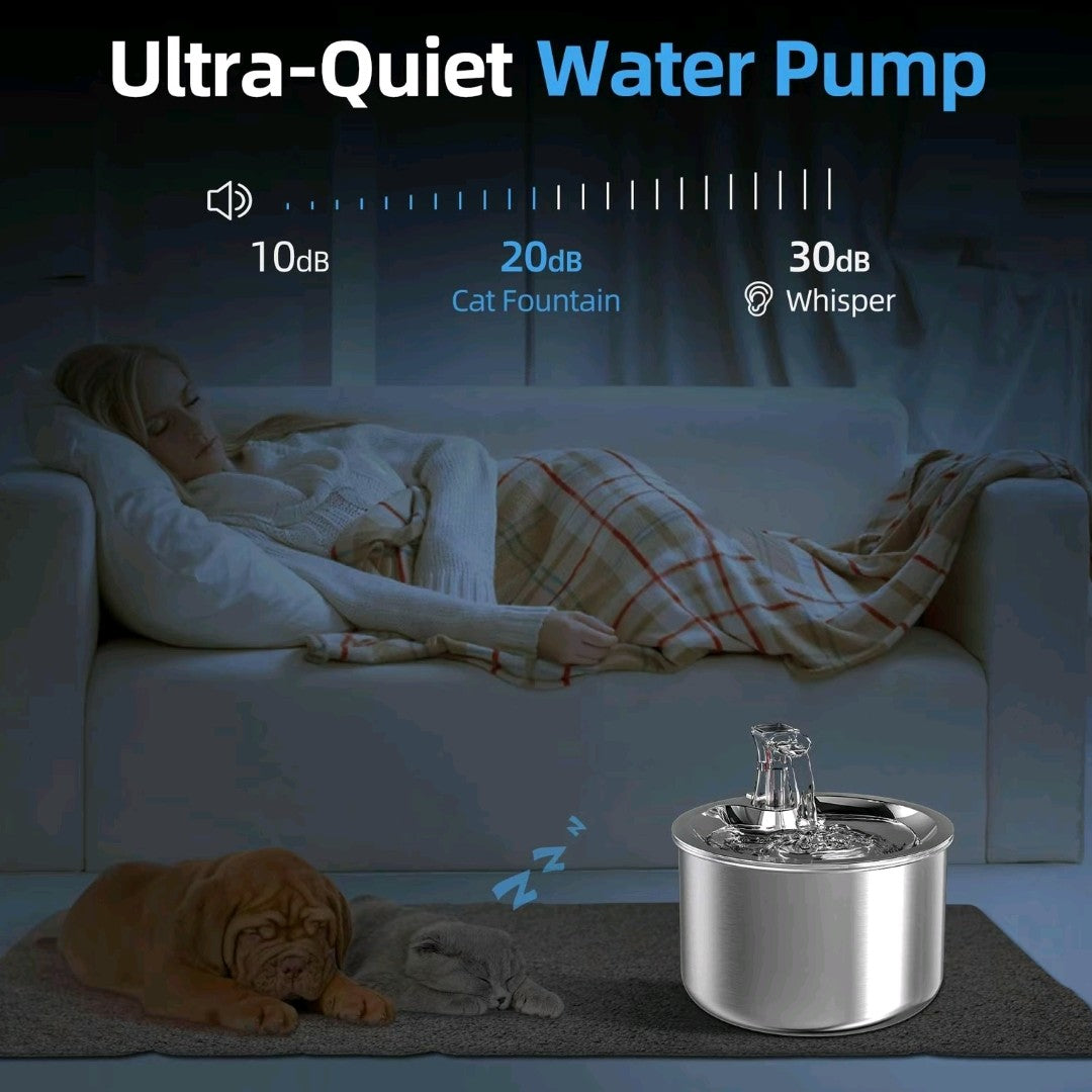 Pet Water Fountain with Stainless Steel Core – 2L Ultra-Quiet Automatic Dispenser for Pets