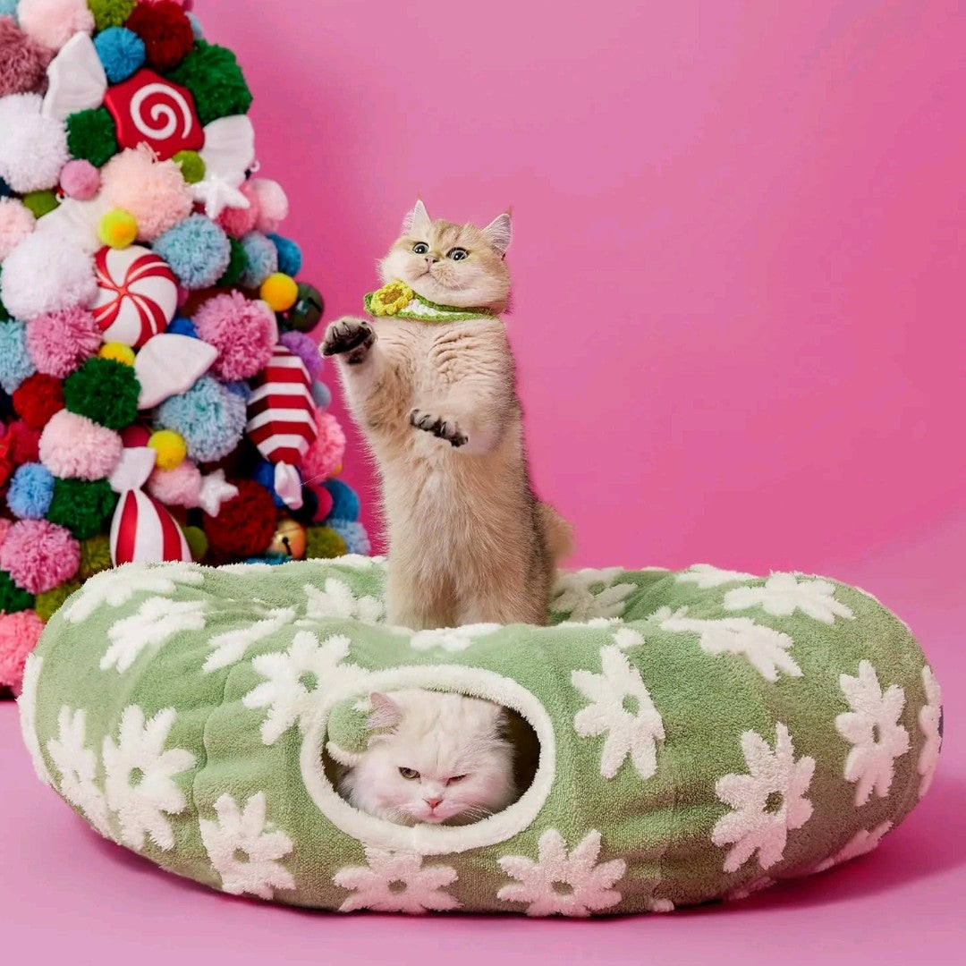 Lesure Donut Cat Tunnel Bed – Cozy Play Tunnel with Washable Cushion for Cats, Kittens & Small Pets