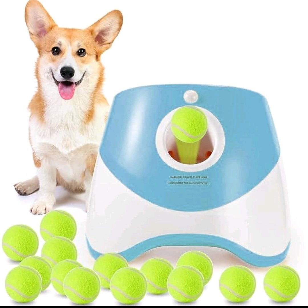 Automatic Dog Ball Launcher – Interactive Pet Toy with 3 Launch Distances, Includes 3 Mini 2” Tennis Balls for Small & Medium Dogs, Indoor & Outdoor Play