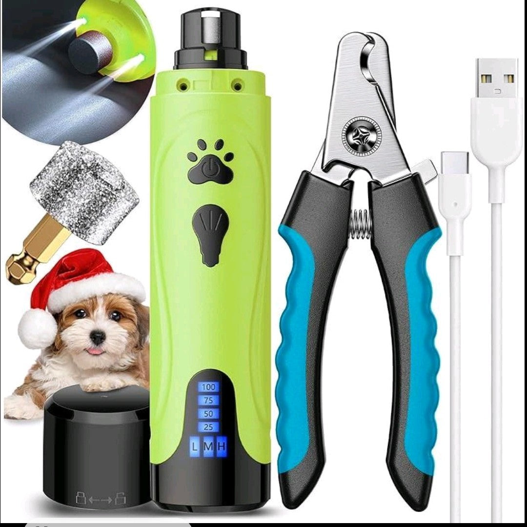 Dog Nail Trimmers & Clippers Kit – Whisper-Quiet Electric Grinder with LED Light, Rechargeable, 3-Speed Pet Nail File for Small, Medium & Large Dogs and Cats