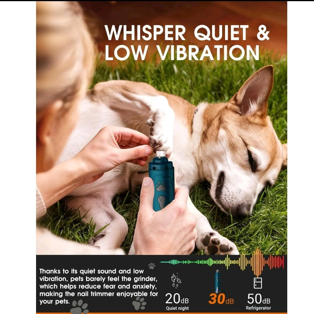 Dog Nail Trimmers & Clippers Kit – Whisper-Quiet Electric Grinder with LED Light, Rechargeable, 3-Speed Pet Nail File for Small, Medium & Large Dogs and Cats