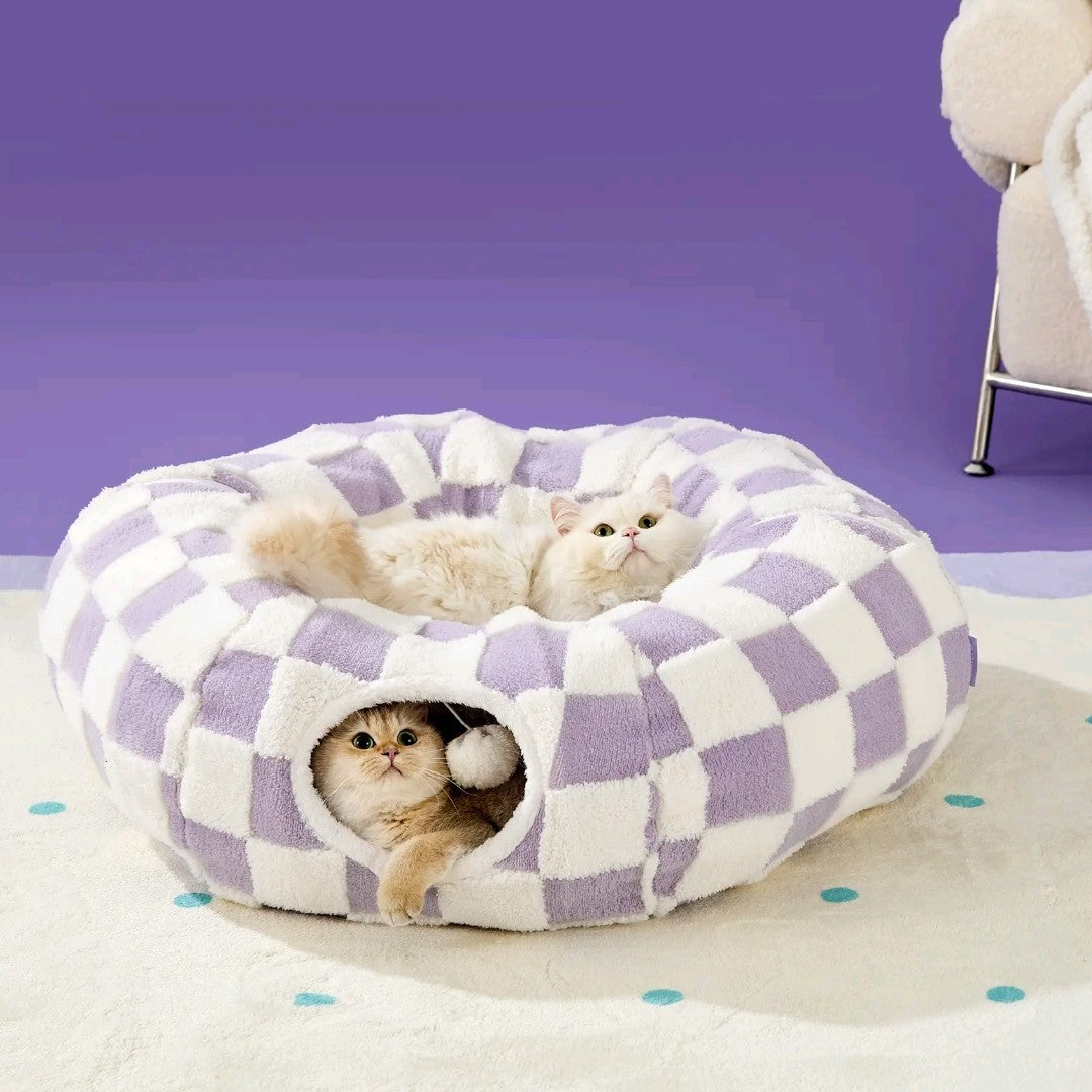 Lesure Donut Cat Tunnel Bed – Cozy Play Tunnel with Washable Cushion for Cats, Kittens & Small Pets