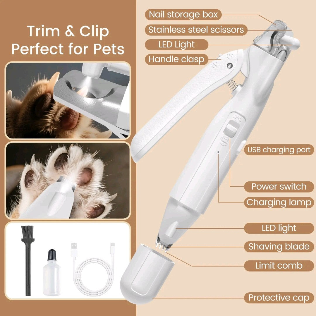 Vankoo 2-in-1 Dog Nail Clipper & Paw Trimmer – LED Light, Rechargeable & Waterproof Grooming Tool for Cats & Dogs