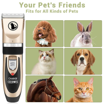 Ceenwes Low Noise Dog Clippers – Rechargeable Cordless Grooming Trimmer | Professional Pet Hair Clipper with Comb Guides, Scissors & Brush for Dogs, Cats & More