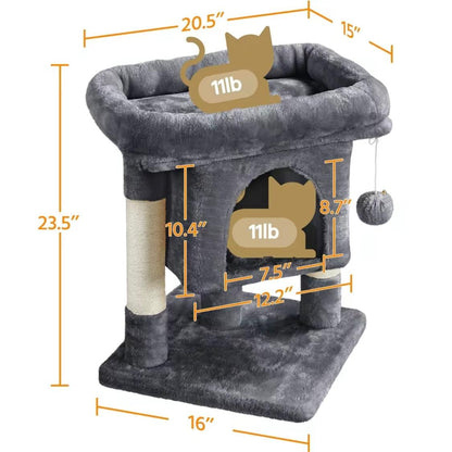 Yaheetech 23.5" 2-Level Cat Tree Tower with Wide Perch & Scratching Posts – Cozy Condo for Cats