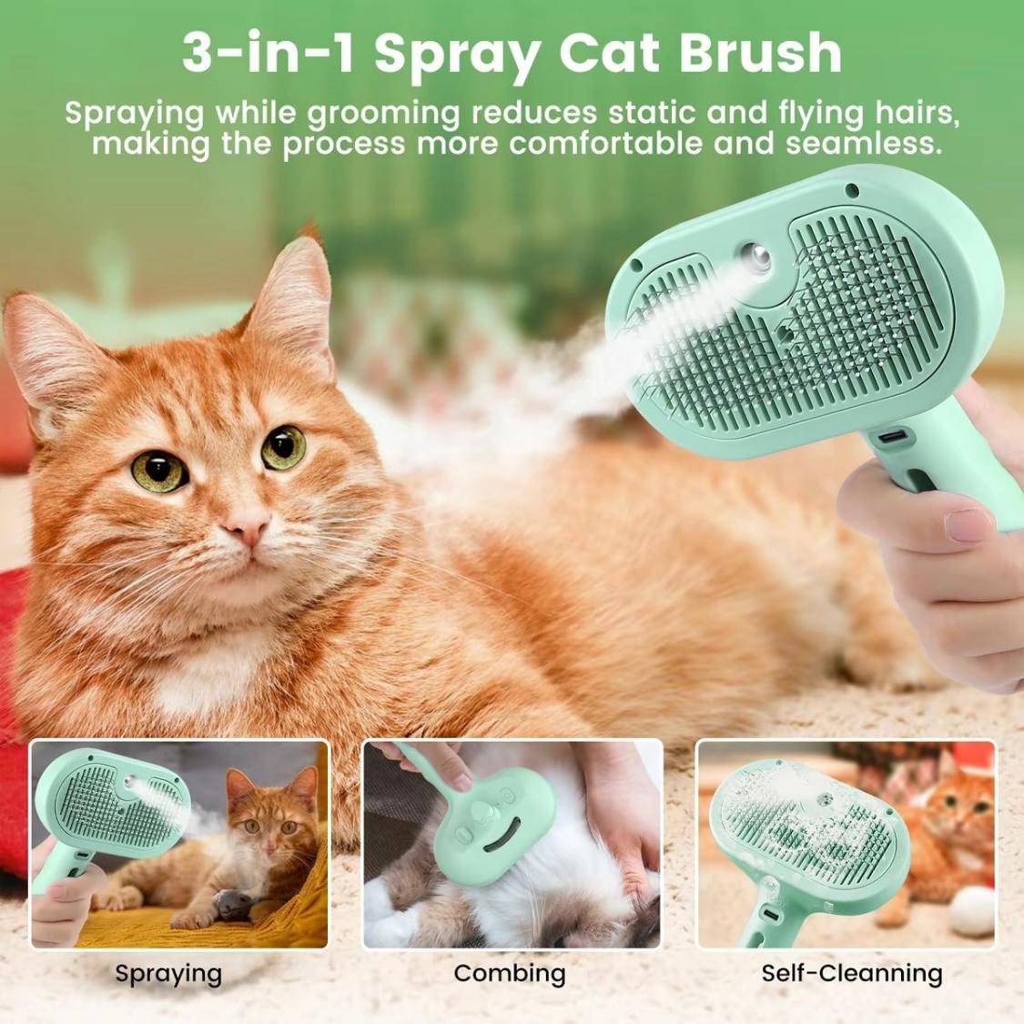 Springtok Pet Hair Removal Comb – 2-in-1 Spray & Shedding Brush for Dogs & Cats | Self-Cleaning Grooming & Massage Tool