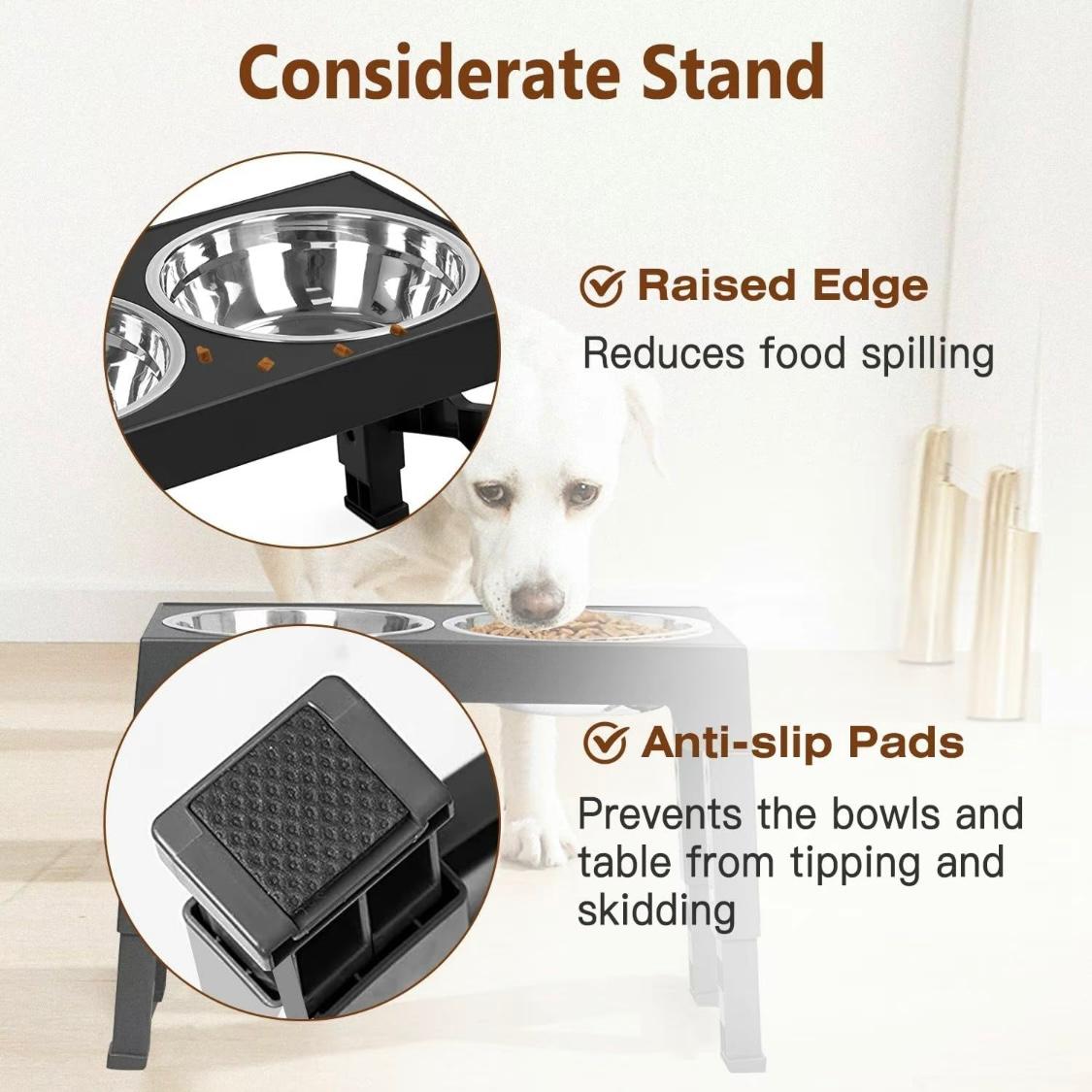 Adjustable Elevated Dog Bowl Stand – 5 Heights | Includes 2 Stainless Steel Bowls + 1 Slow Feeder | Non-Tip Design for Small, Medium & Large Dogs