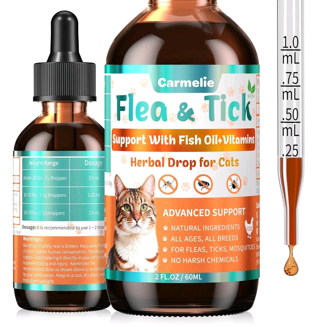 Carmelie Cat Herbal Drops – Outdoor Wellness Support with Fish Oil & Vitamins, Chicken-Flavored Liquid for All Ages