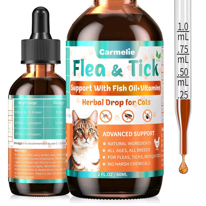 Carmelie Cat Herbal Drops – Outdoor Wellness Support with Fish Oil & Vitamins, Chicken-Flavored Liquid for All Ages
