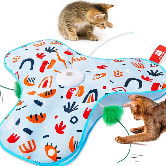 Potaroma Hide and Seek Cat Toy – Interactive Feather Wand Under Floral Cover, USB Rechargeable Automatic Toy for Indoor Kittens & Cats of All Breeds