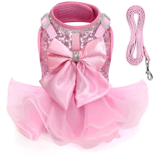 Glitter Bowknot Pet Harness & Leash Set – Cute Vest for Small & Medium Dogs and Cats