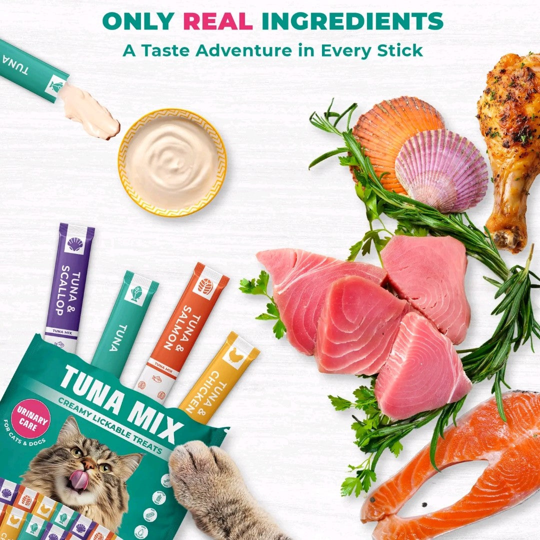 Beloved Pets Creamy Lickable Cat Treats – Chicken & Tuna Mix, Wet Squeeze Tube Snacks, Supports Urinary & Skin Health, Multivitamin Treats for Cats & Small Dogs (20 Sticks)
