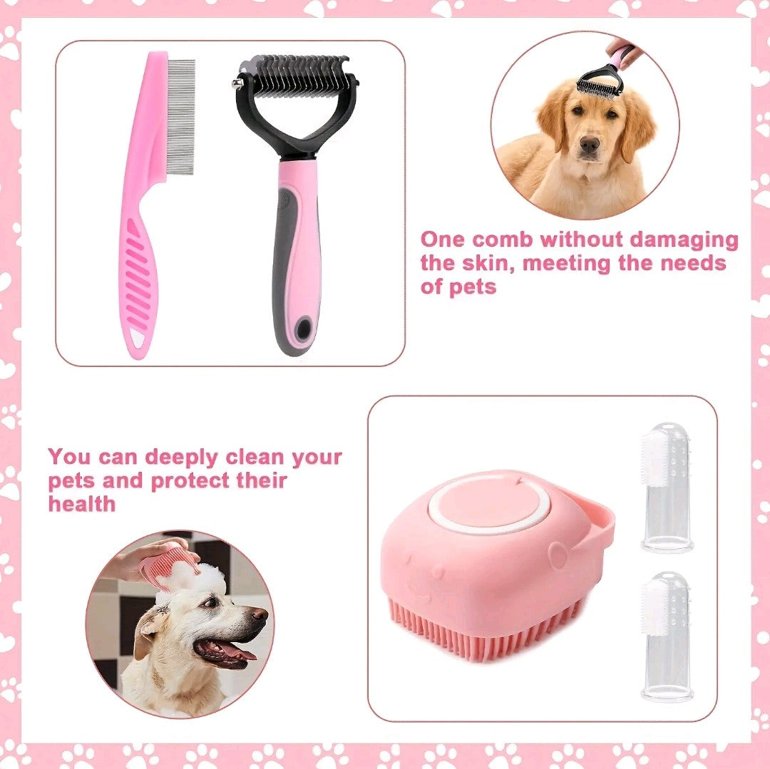 8-Piece pet Grooming Kit – Self-Cleaning Brushes, Nail Clippers, Flea Comb & More