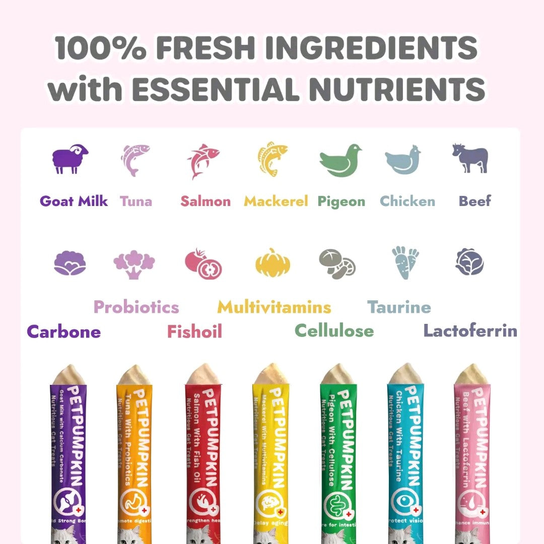 Nutritious Premium Lickable Cat Treats – Grain-Free Creamy Squeeze Snacks & Food Toppers, Variety Box