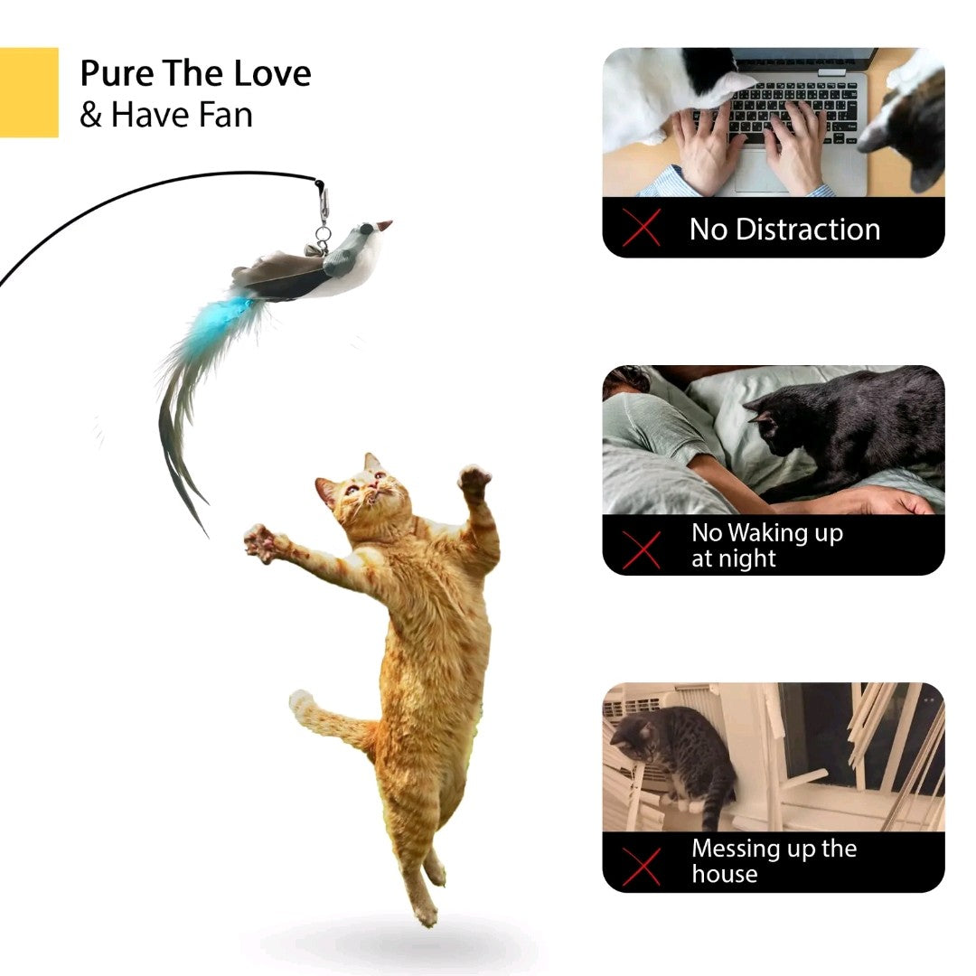 10-in-1 Automatic Cat Wand Toy – Hands-Free Suction Cup Interactive Feather & Ball Toys for Indoor Cats, Dancing Bird Teaser