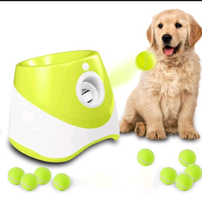 Automatic Dog Ball Launcher – Interactive Pet Toy with 3 Launch Distances, Includes 3 Mini 2” Tennis Balls for Small & Medium Dogs, Indoor & Outdoor Play