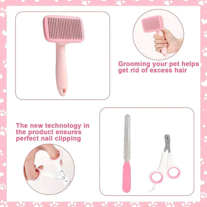 8-Piece pet Grooming Kit – Self-Cleaning Brushes, Nail Clippers, Flea Comb & More