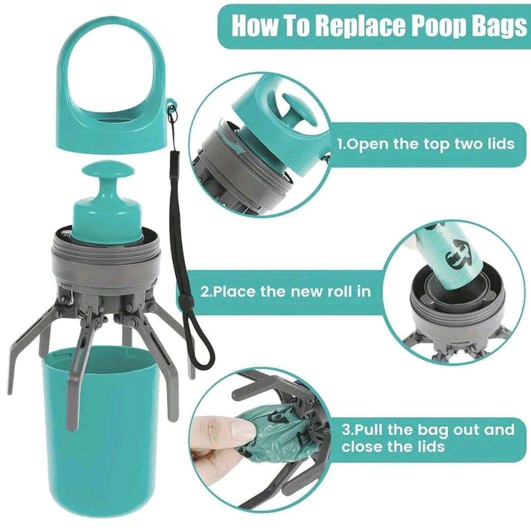 Portable Pet Poop Scooper with Waste Bag – 6-Claw Poop Shovel Clip for Easy Pet Waste Cleanup