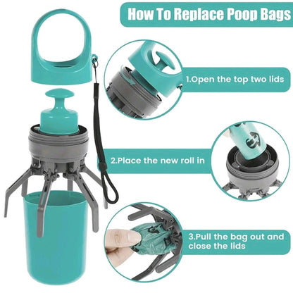 Portable Pet Poop Scooper with Waste Bag – 6-Claw Poop Shovel Clip for Easy Pet Waste Cleanup
