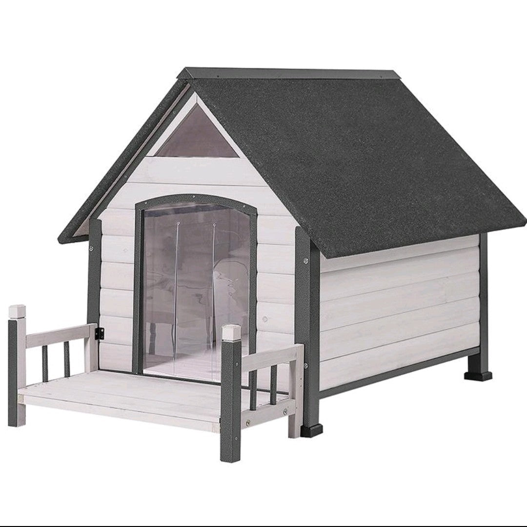Aivituvin AIR80/AIR81 Outdoor Dog House with Porch – Weatherproof Wooden Kennel with Strong Iron Frame & Elevated Design