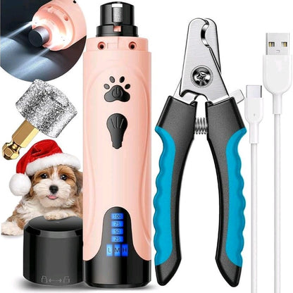 Dog Nail Trimmers & Clippers Kit – Whisper-Quiet Electric Grinder with LED Light, Rechargeable, 3-Speed Pet Nail File for Small, Medium & Large Dogs and Cats