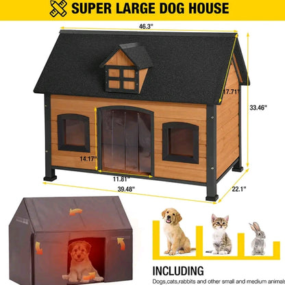Aivituvin AIR80/AIR81 Outdoor Dog House with Porch – Weatherproof Wooden Kennel with Strong Iron Frame & Elevated Design