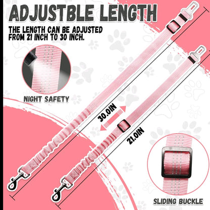Adjustable Pet Car Seat Belt – Reflective Dog & Cat Leash with Elastic Bungee Buffer for Safe Travel