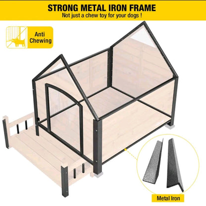 Aivituvin AIR80/AIR81 Outdoor Dog House with Porch – Weatherproof Wooden Kennel with Strong Iron Frame & Elevated Design