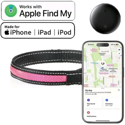 Rechargeable LED AirTag Dog Collar – Smart GPS Tracker for Apple Find My, Built-in QR Tag & Light-Up Design