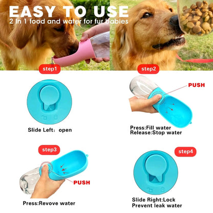 3-in-1 Pet Water Bottle – Portable 20 oz Travel Bottle with Food Container & Water Filter, Leakproof & Heat-Resistant for Dogs & Cats