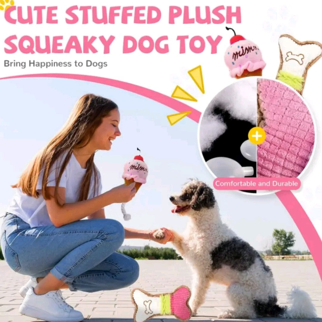 4-Pack Puppy Teething Toys – Pink Chew Set for Small Breed Dogs, Soft Rubber & Plush Bone Toys with Rope, Teeth Cleaning & Interactive Play