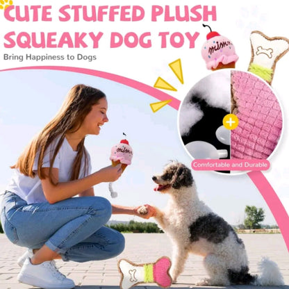 4-Pack Puppy Teething Toys – Pink Chew Set for Small Breed Dogs, Soft Rubber & Plush Bone Toys with Rope, Teeth Cleaning & Interactive Play