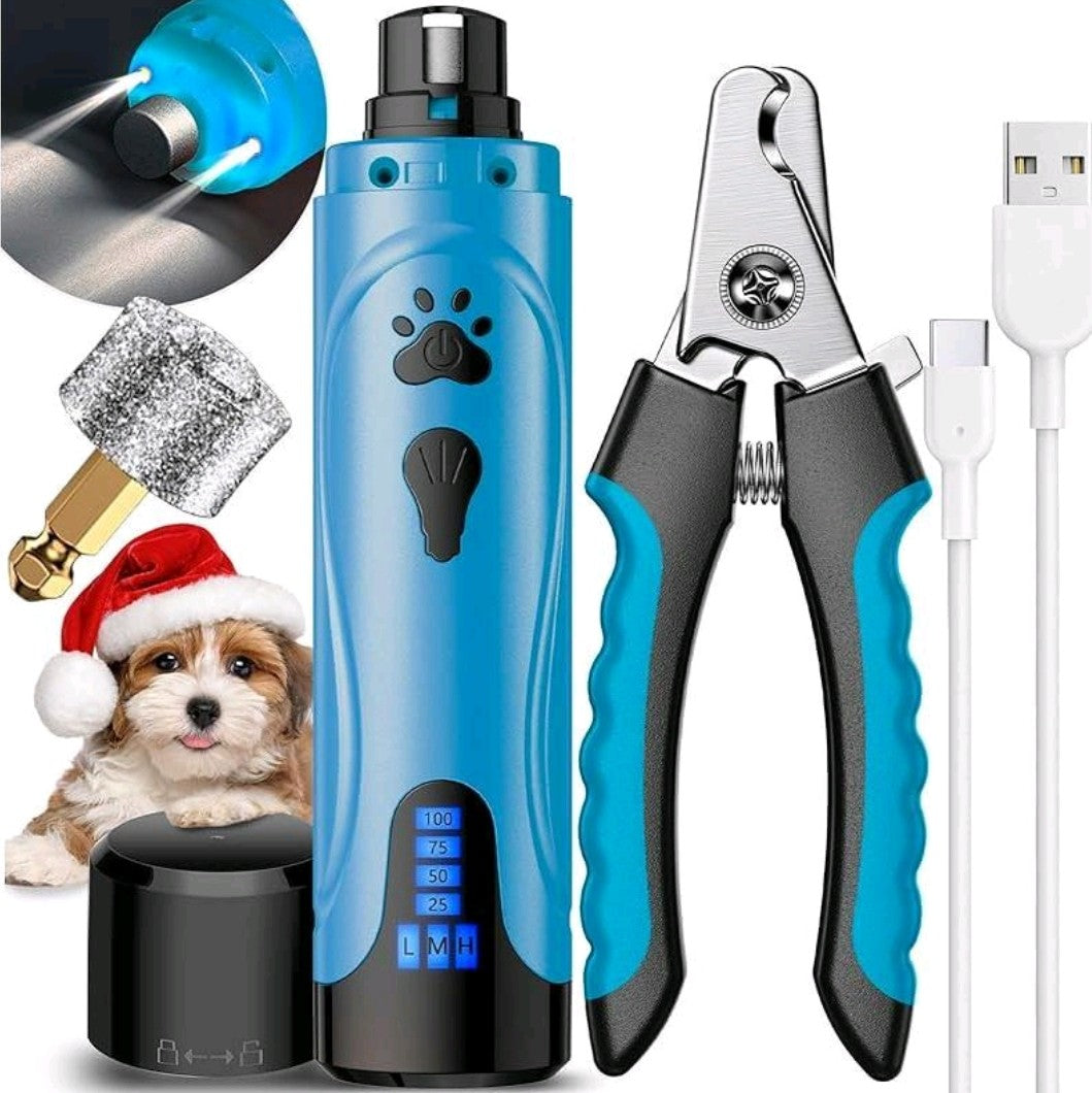 Dog Nail Trimmers & Clippers Kit – Whisper-Quiet Electric Grinder with LED Light, Rechargeable, 3-Speed Pet Nail File for Small, Medium & Large Dogs and Cats