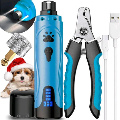 Dog Nail Trimmers & Clippers Kit – Whisper-Quiet Electric Grinder with LED Light, Rechargeable, 3-Speed Pet Nail File for Small, Medium & Large Dogs and Cats