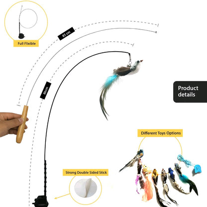 10-in-1 Automatic Cat Wand Toy – Hands-Free Suction Cup Interactive Feather & Ball Toys for Indoor Cats, Dancing Bird Teaser