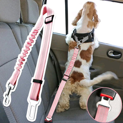 Adjustable Pet Car Seat Belt – Reflective Dog & Cat Leash with Elastic Bungee Buffer for Safe Travel