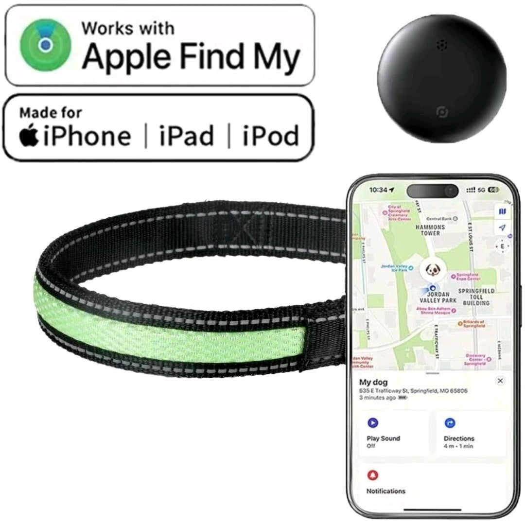 Rechargeable LED AirTag Dog Collar – Smart GPS Tracker for Apple Find My, Built-in QR Tag & Light-Up Design