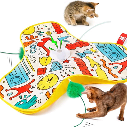Potaroma Hide and Seek Cat Toy – Interactive Feather Wand Under Floral Cover, USB Rechargeable Automatic Toy for Indoor Kittens & Cats of All Breeds