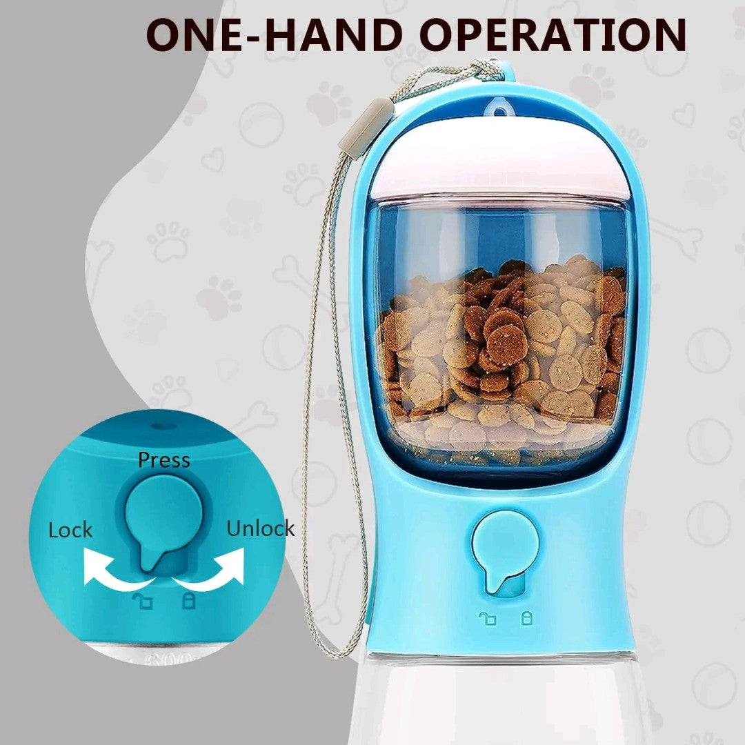 3-in-1 Pet Water Bottle – Portable 20 oz Travel Bottle with Food Container & Water Filter, Leakproof & Heat-Resistant for Dogs & Cats