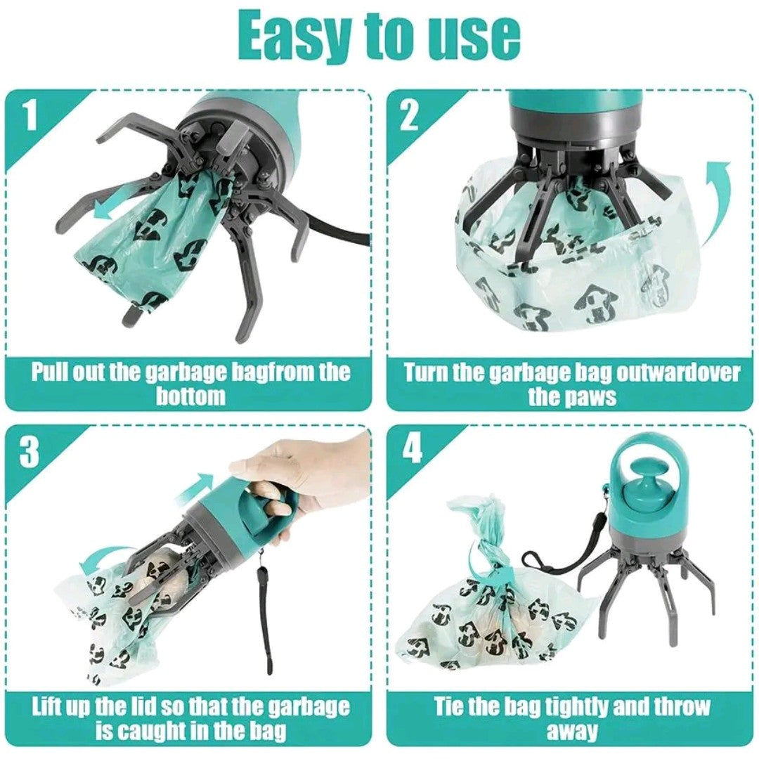 Portable Pet Poop Scooper with Waste Bag – 6-Claw Poop Shovel Clip for Easy Pet Waste Cleanup