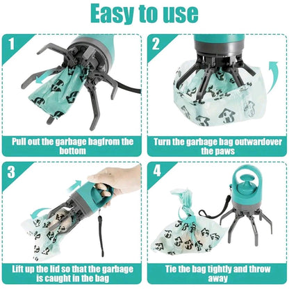 Portable Pet Poop Scooper with Waste Bag – 6-Claw Poop Shovel Clip for Easy Pet Waste Cleanup