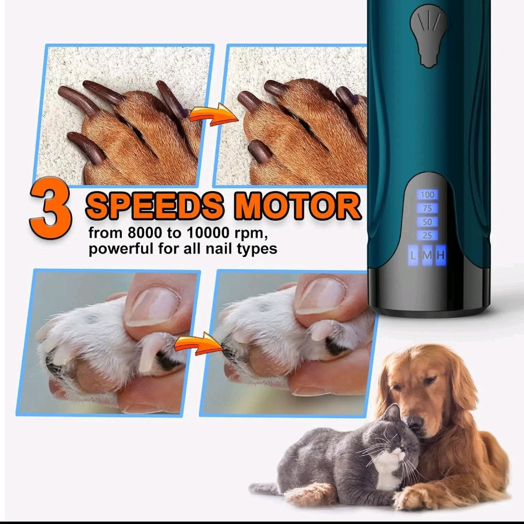 Dog Nail Trimmers & Clippers Kit – Whisper-Quiet Electric Grinder with LED Light, Rechargeable, 3-Speed Pet Nail File for Small, Medium & Large Dogs and Cats