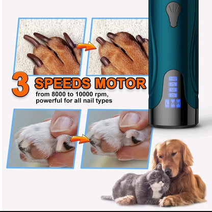 Dog Nail Trimmers & Clippers Kit – Whisper-Quiet Electric Grinder with LED Light, Rechargeable, 3-Speed Pet Nail File for Small, Medium & Large Dogs and Cats