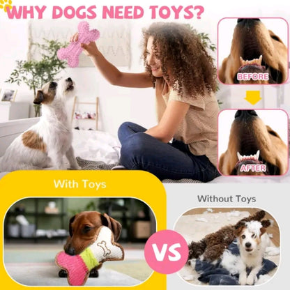 4-Pack Puppy Teething Toys – Pink Chew Set for Small Breed Dogs, Soft Rubber & Plush Bone Toys with Rope, Teeth Cleaning & Interactive Play