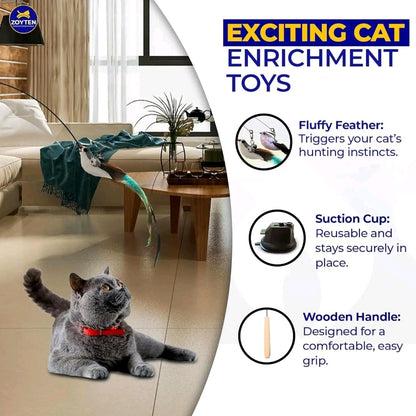 10-in-1 Automatic Cat Wand Toy – Hands-Free Suction Cup Interactive Feather & Ball Toys for Indoor Cats, Dancing Bird Teaser
