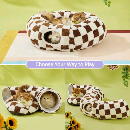 Lesure Donut Cat Tunnel Bed – Cozy Play Tunnel with Washable Cushion for Cats, Kittens & Small Pets